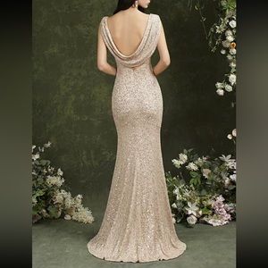 Sequins Mesh Patchwork Slit Thigh Formal Dress